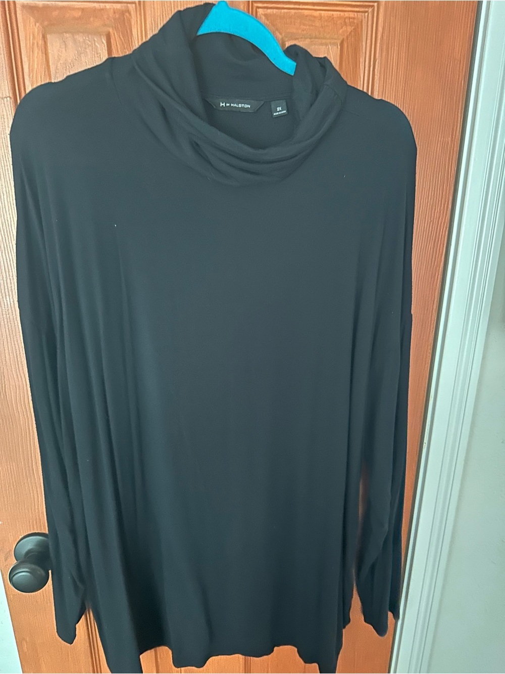 H by Halston Black Long-Sleeve Cowl Neck Top